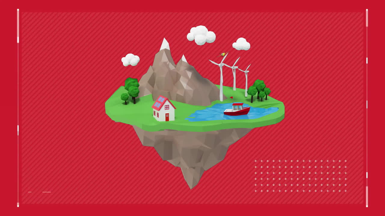 데이터 처리의 애니메이션과 은 배경 위에 떠다니는 섬