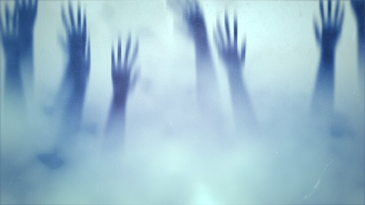 fundo de horror místico com as mãos atrás do vidro