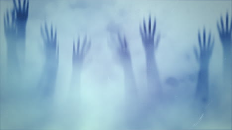 mystical horror background with hands behind the glass