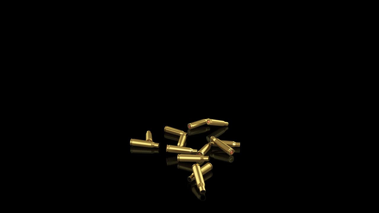 cartuchos que caen sobre un fondo negro y verde. animación en cámara lenta de 4k