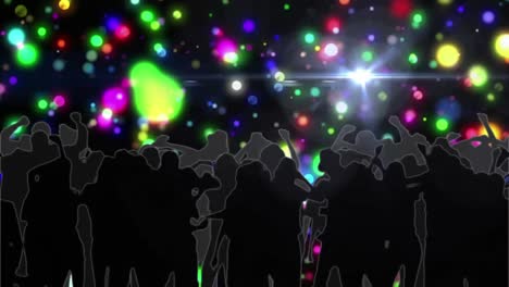 Animation-of-people-silhouettes-dancing-with-glowing-spots-of-light