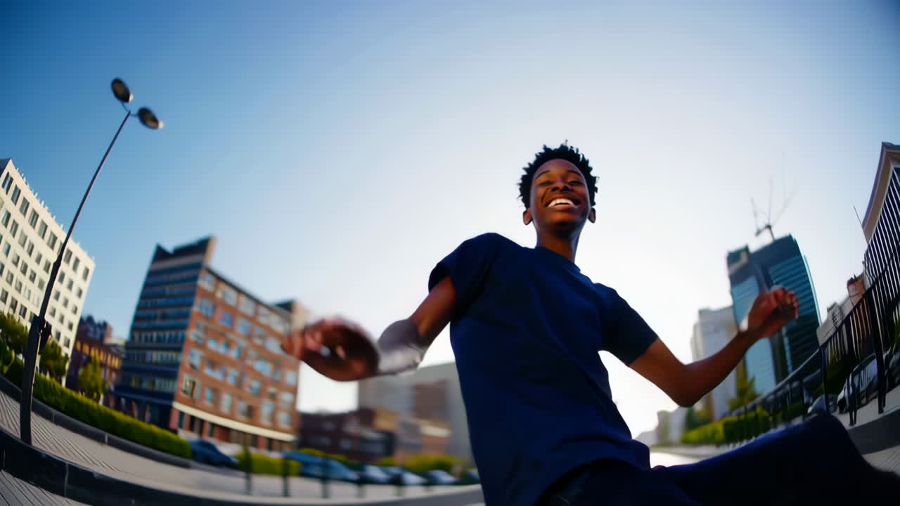 Joyful Young Man Expressing Energy and Happiness Outdoors