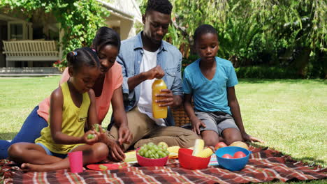 Linda-Familia-Está-Comiendo-En-El-Jardín-