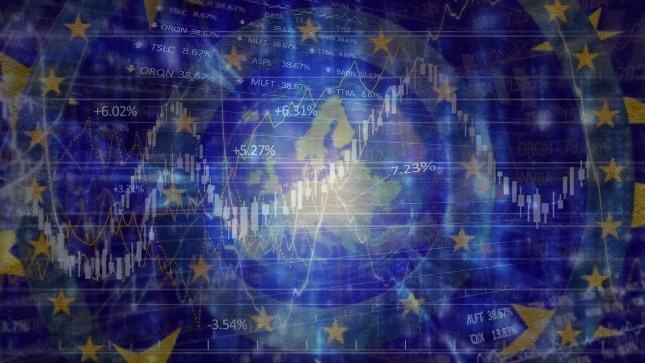 세계와 eu의 발에 대한 데이터 처리의 애니메이션