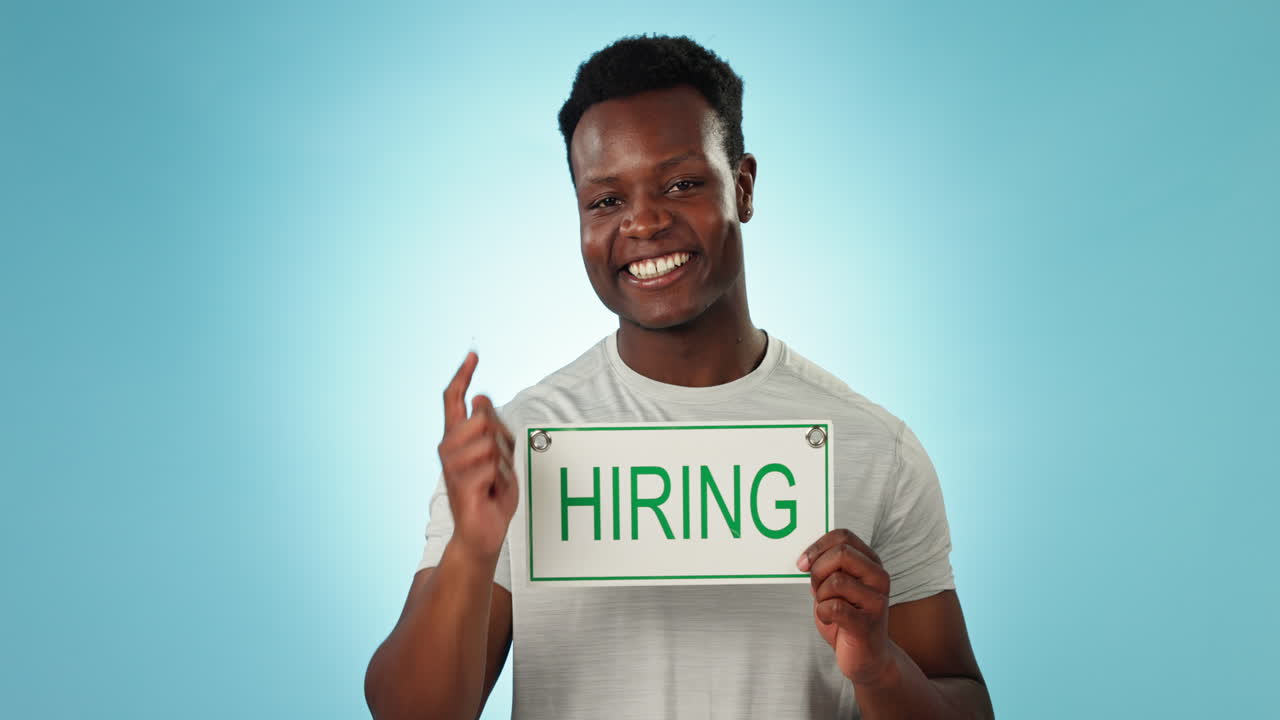 Happy black man, hiring and sign for opportunity