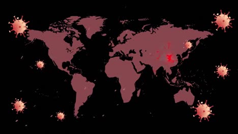 Animation-of-falling-covid-19-cells-over-world-map