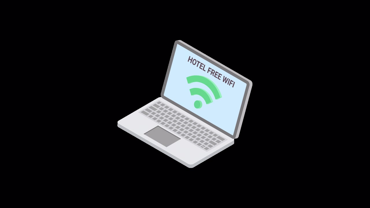 Isometric Laptop Displaying Hotel Free WiFi Connection