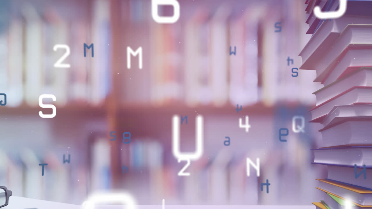 animación de números y letras sobre objetos escolares en clase
