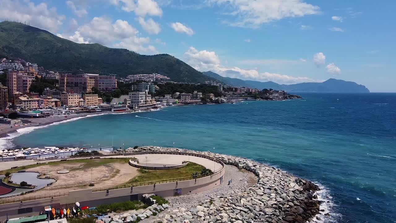 Aerial shot at beach. Genova, Italy.