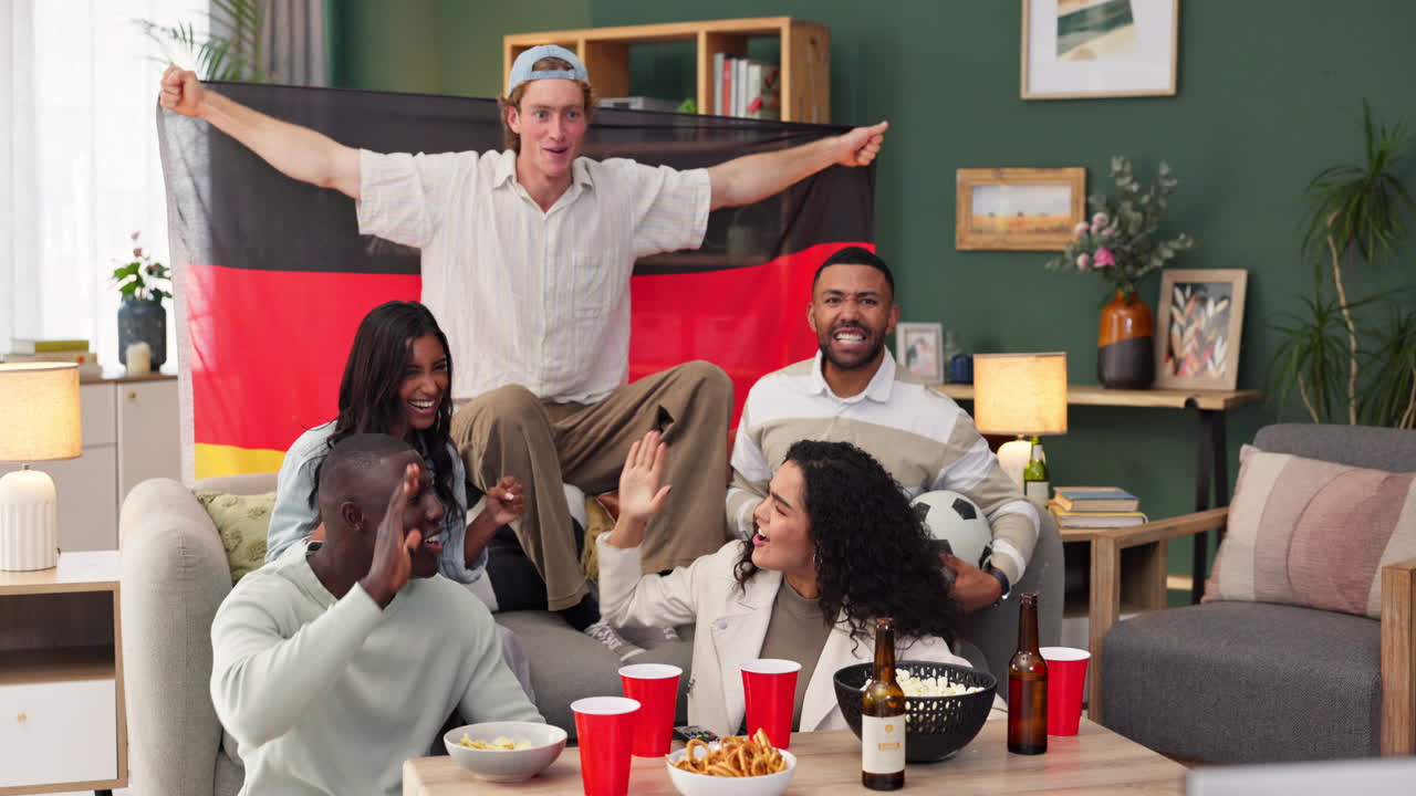 Friends celebrating a soccer game with the german flag