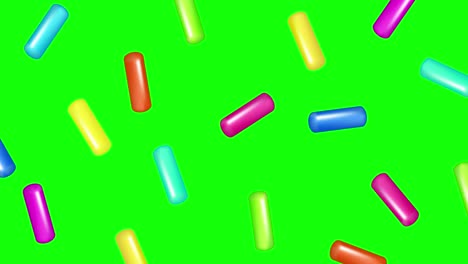 animated sprinkle with grains of desserts. abstract compositions with realistic colorful sweet grains on green screen. design for holiday designs, party, birthday, invitation. stock video