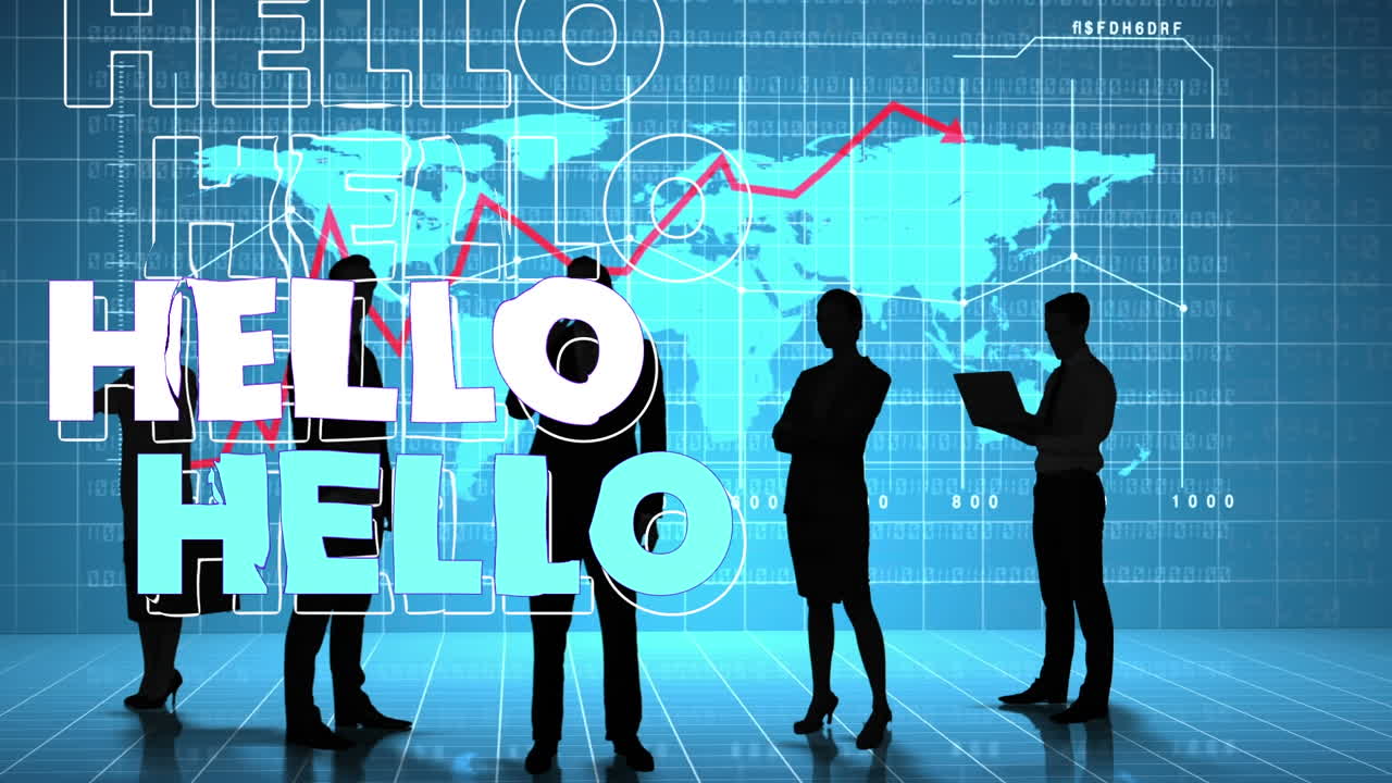 세계 지도 및 데이터 처리에 대한 인사 문자 애니메이션