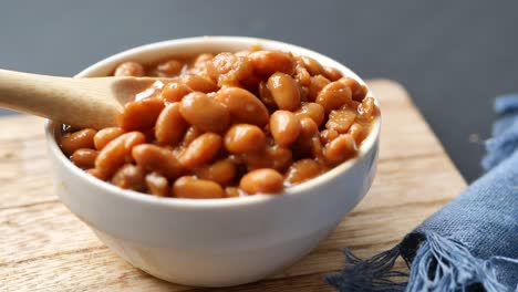 baked beans in a white bowl