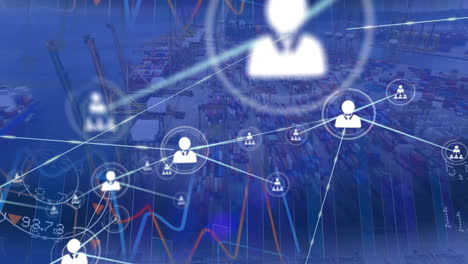 animation of networks of connections over shipyard
