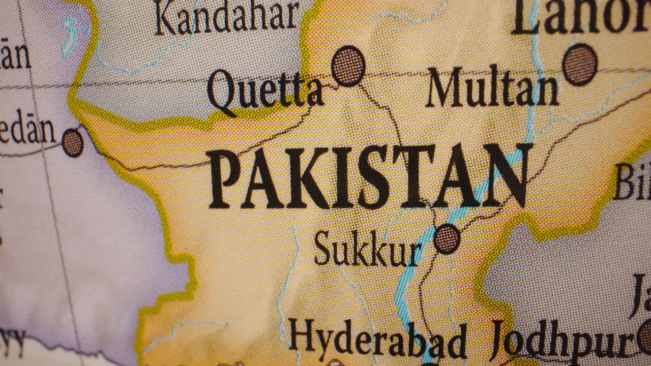 Close-up view of Pakistan on a world map or globe