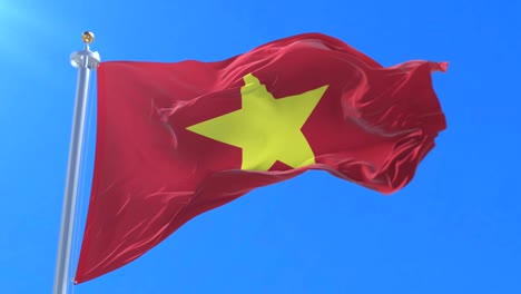 flag of vietnam waving at wind with blue sky, loop