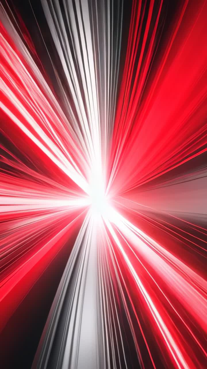 Vertical video: Ramping up glow in animation, red white beams pulsing retracting forming tunnel