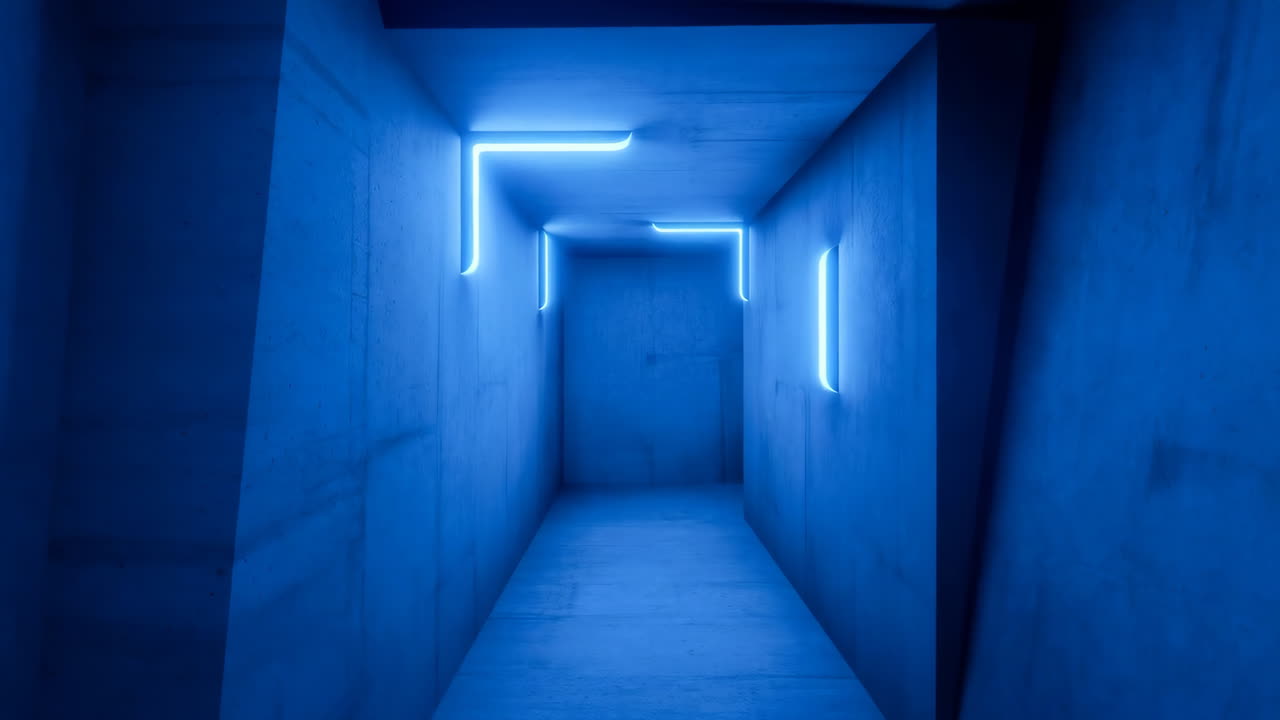 Blue Neon Lit Tunnel