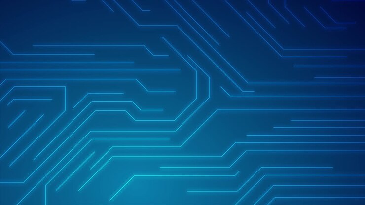 Sfondo animato astratto con linee luminose blu di circuito tecnologico.