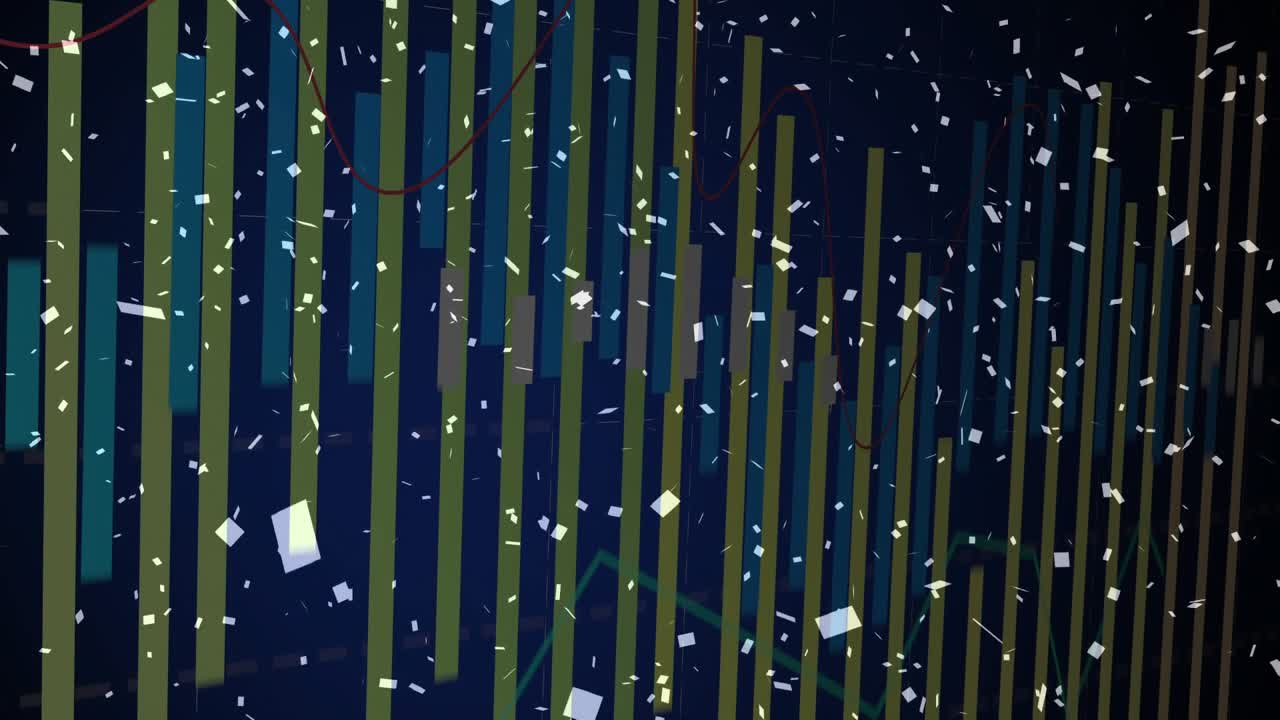 Camera panning, vertical bars coming into view while particles drifting, highlighting data flow