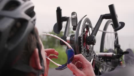 low angle view of disabled man in a recumbent bicycle