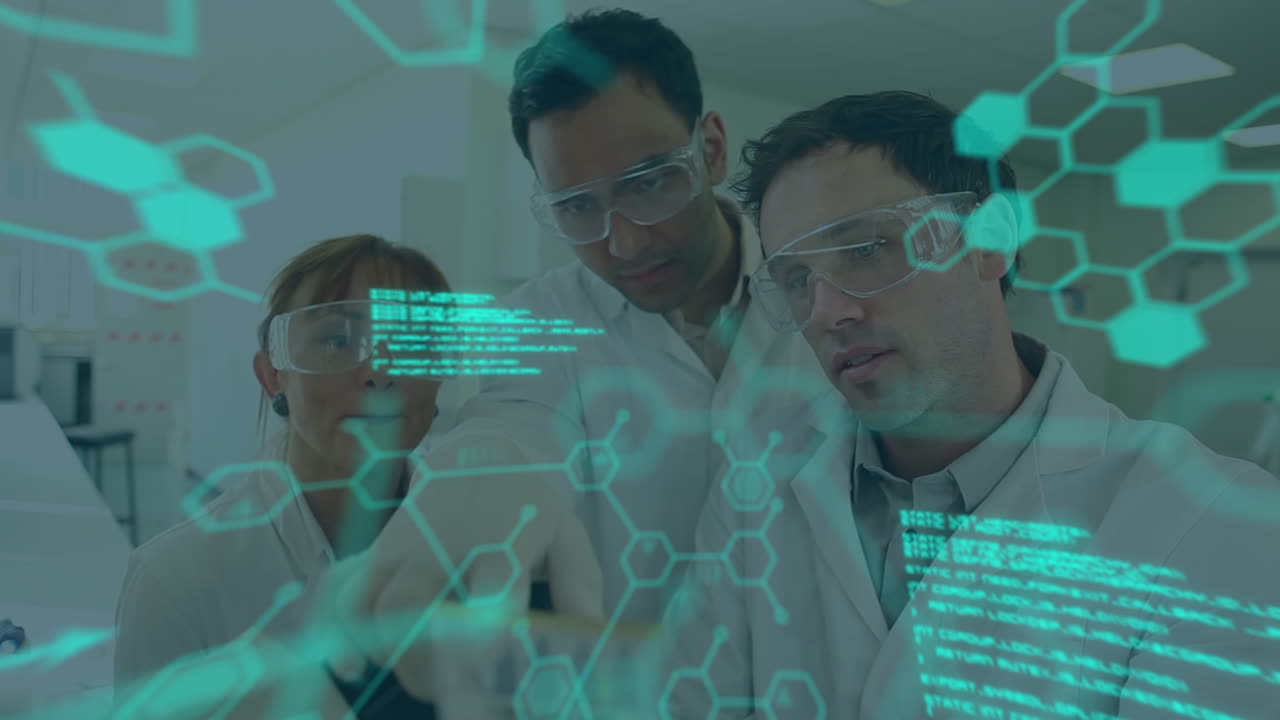 animación del procesamiento de datos científicos en un grupo diverso de científicos en el laboratorio