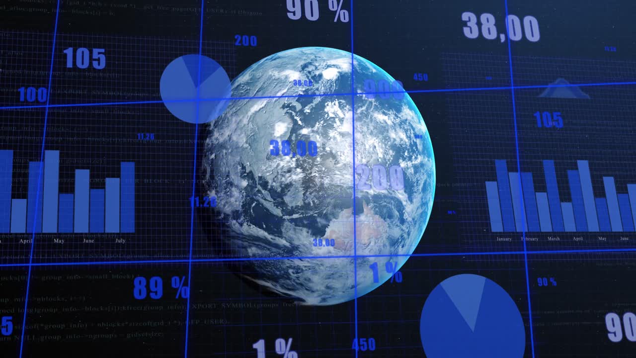 animación del procesamiento de datos sobre el globo sobre fondo negro