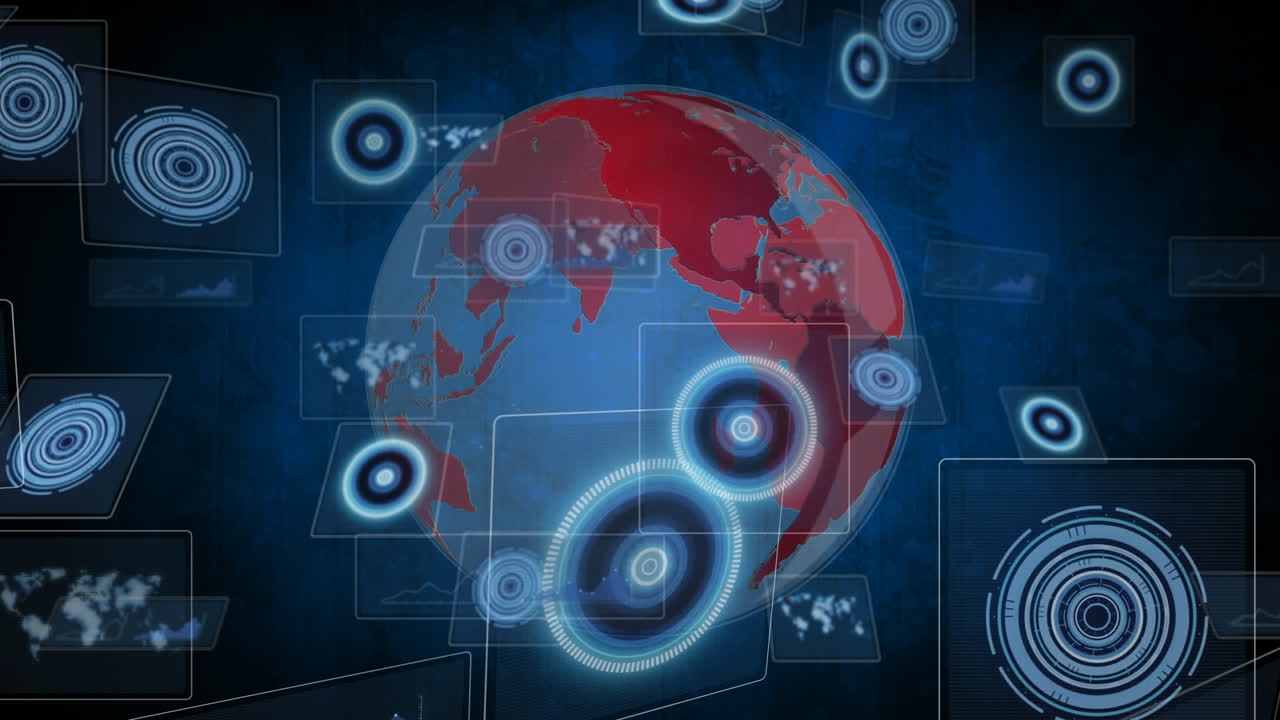 Composition of data processing and scopes scanning on screens over globe