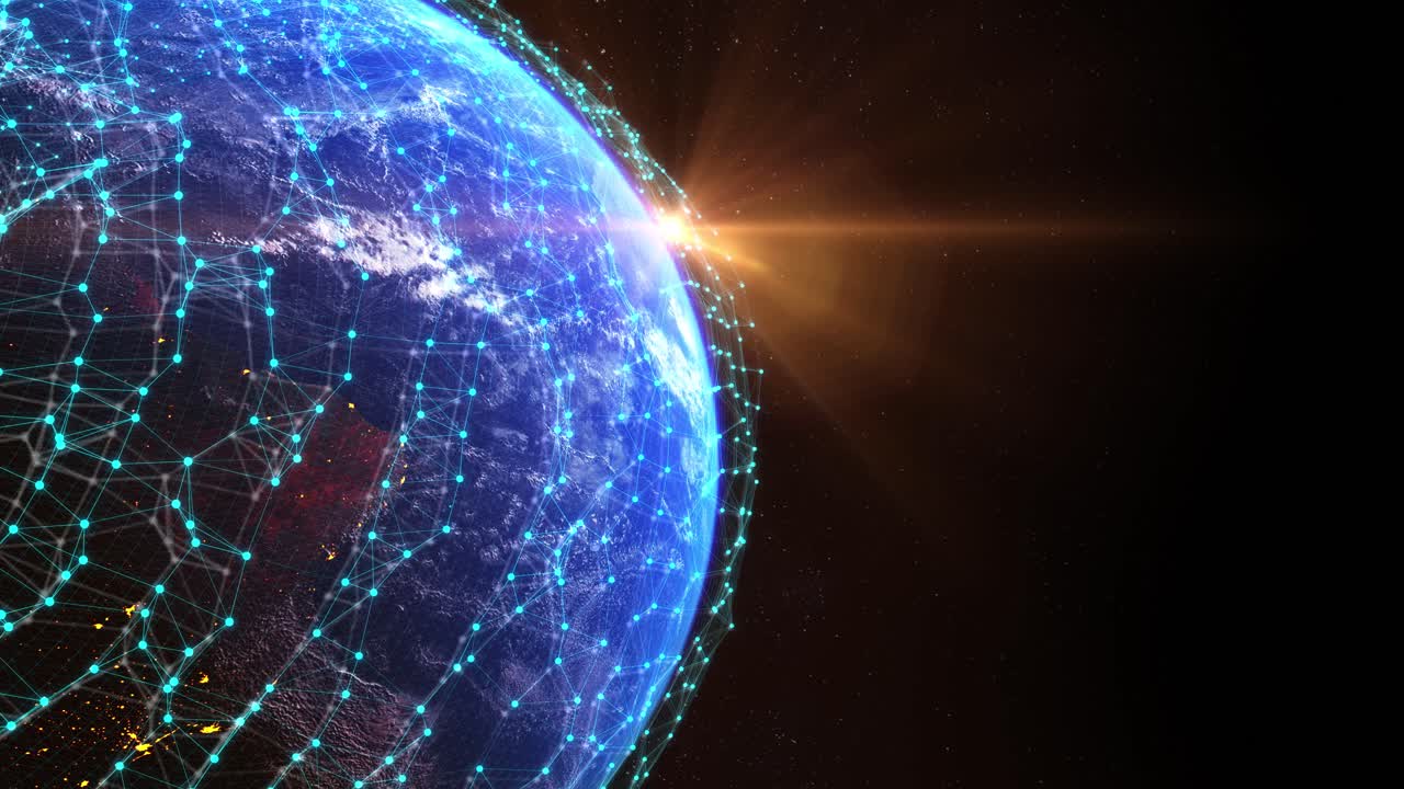 Digital grid over earth planet. Global communication Network connection