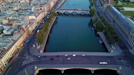 drone camera tilt view from pont du carrousel bridge to west