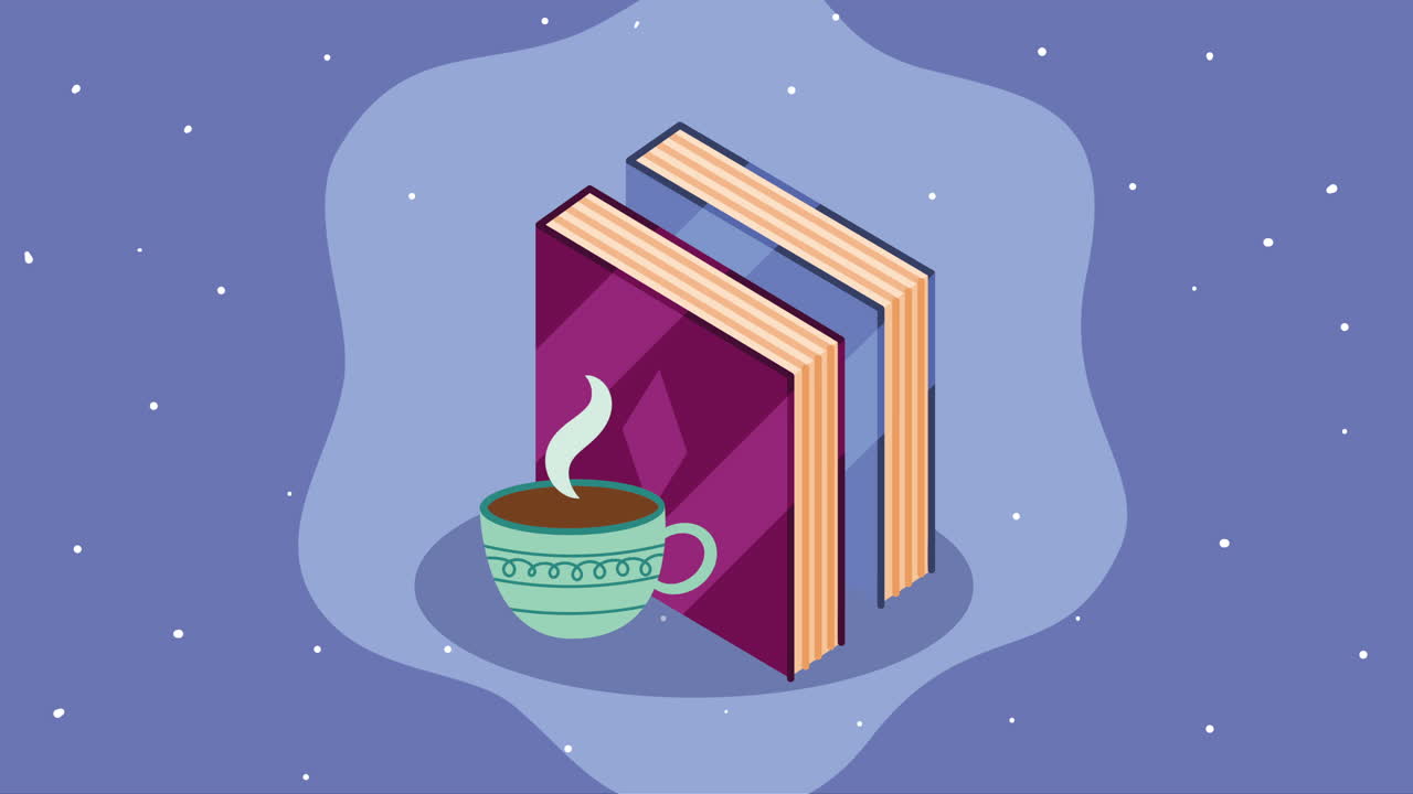 dos libros de texto con animación de bebidas de café