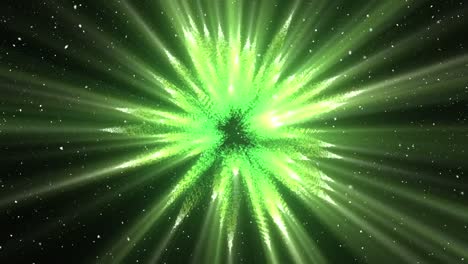 Animation-of-glowing-green-light-trails-with-snow-falling