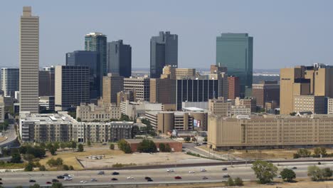 Establishing-drone-shot-of-Fort-Worth,-Texas