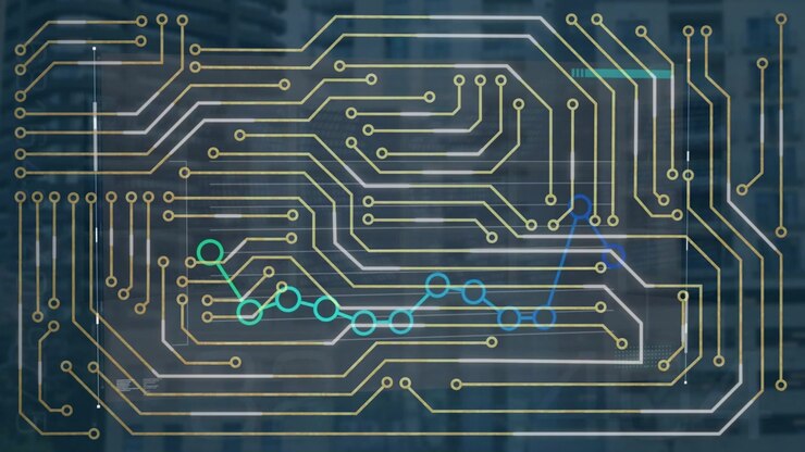 Animation of digital interface with network of connections on dark background