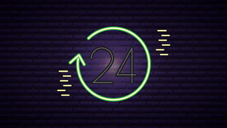 neon light label with arrow and 24 hours