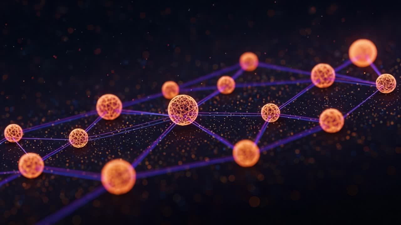 A Stunning Visualization of Quantum Particle Networks Showcasing Interconnected Nodes Representing Energy and Matter in a Cosmic Dark Background
