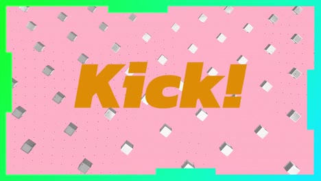 Animation-Von-Kick-Text-über-3D-Würfeln-Auf-Rosa-Hintergrund