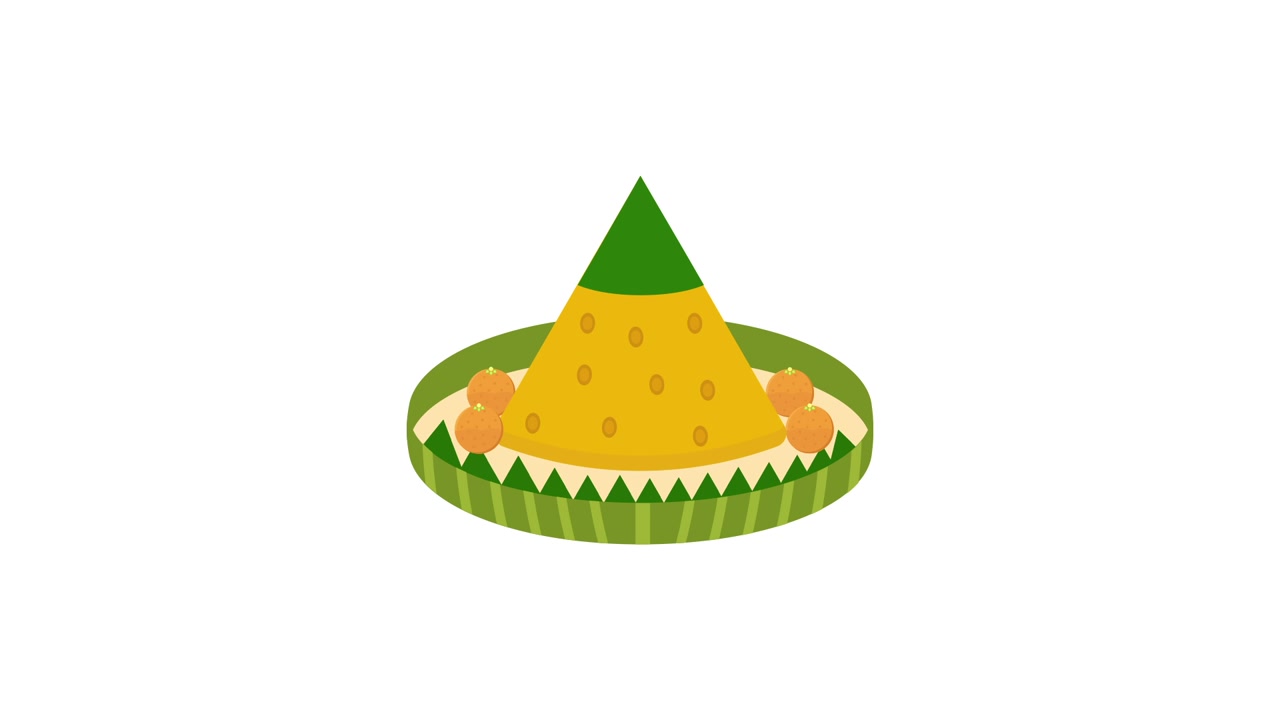 Animazione di un piatto tradizionale indonesiano di riso Tumpeng che si forma.