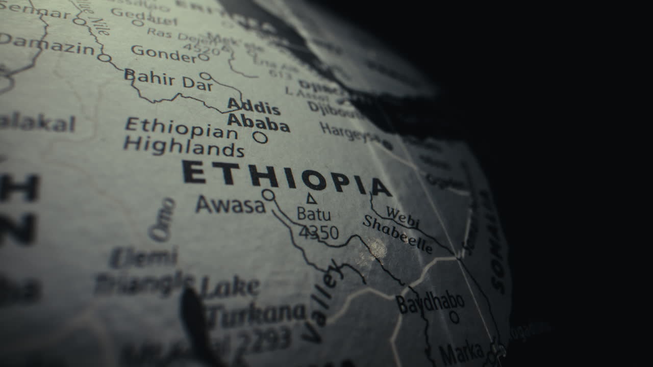 Close-up of an Ethiopia map on a world globe