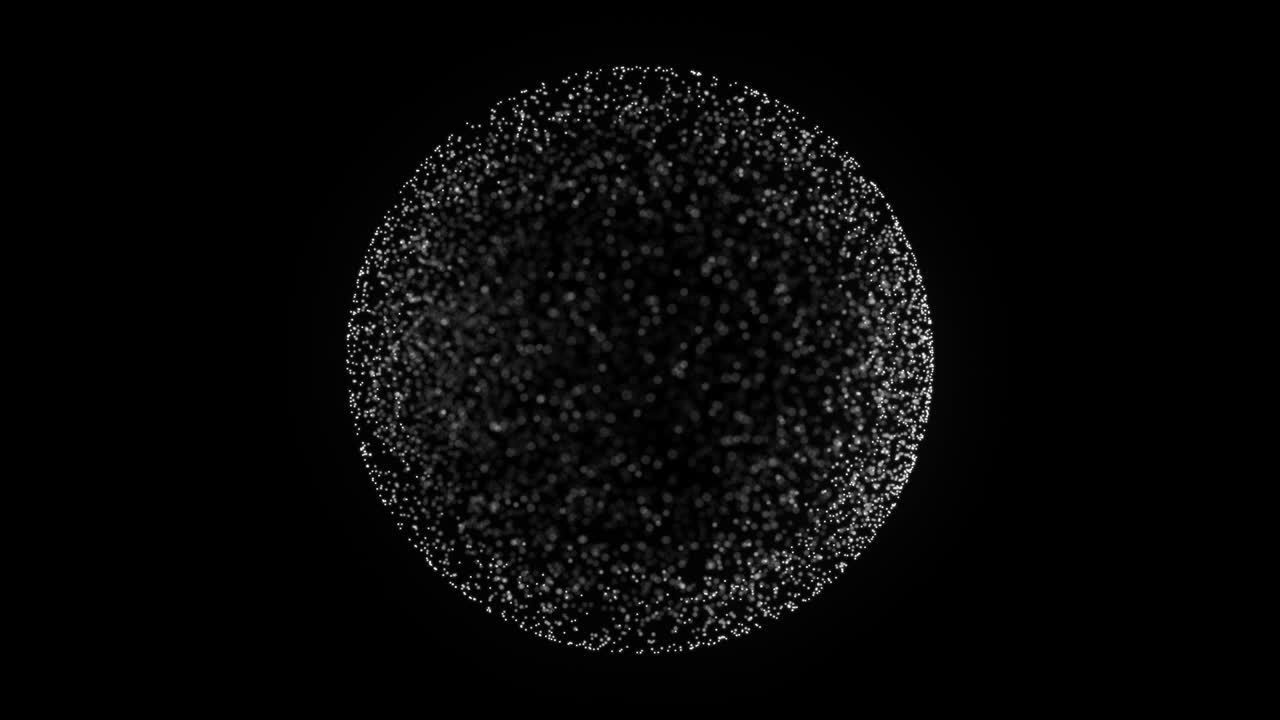 Abstract sphere of white dots on a black background.