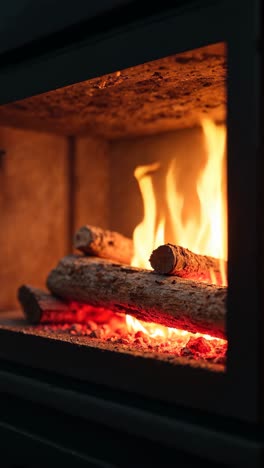 cozy fireplace with burning logs