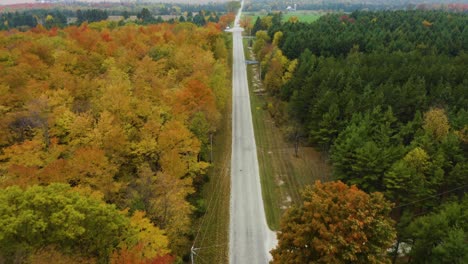 aerial view of rural road in fall. america