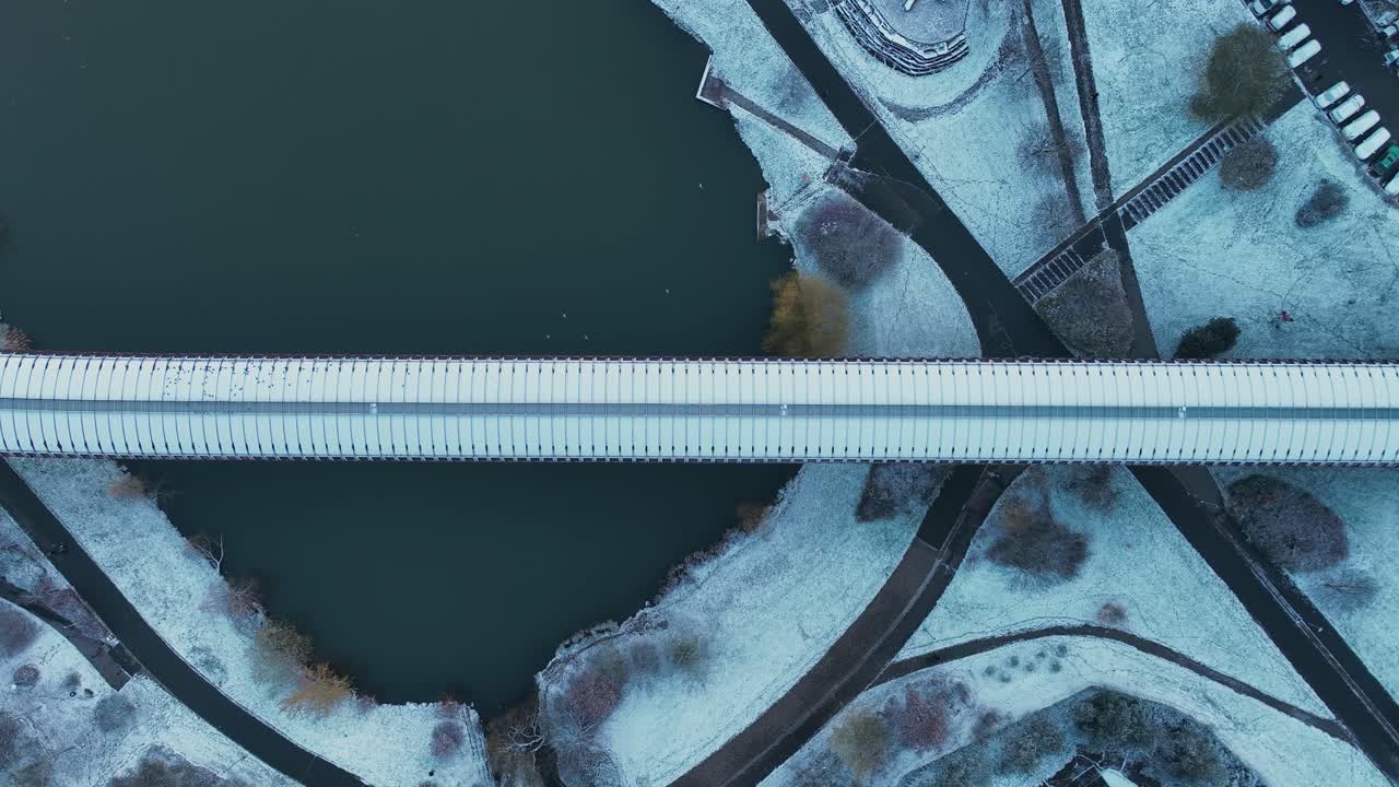 Hůrka&ndash;Lužiny Metro Bridge at Winter, Prague, Czech Republic