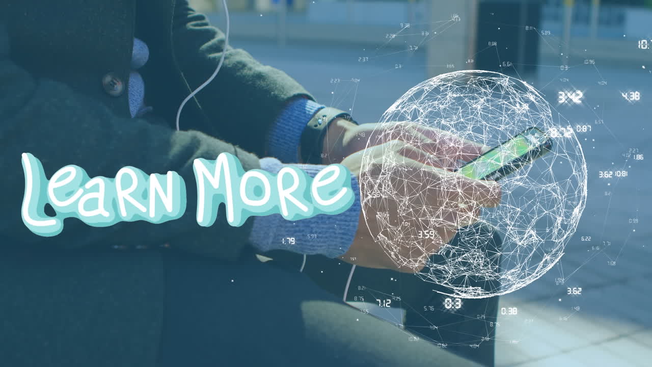 데이터 처리의 애니메이션과 스마트 폰을 사용하여 두 인종 남자를 통해 더 많은 텍스트를 배우십시오.