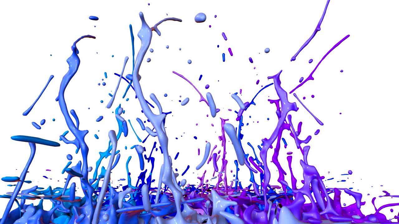3d splashes of liquid. Paint bounce in 4k on white background. Simulation of splashes of ink on a musical speaker that play music. version shades of blue 15