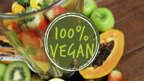 un video de texto vegano al 100 por ciento sobre fruta fresca.