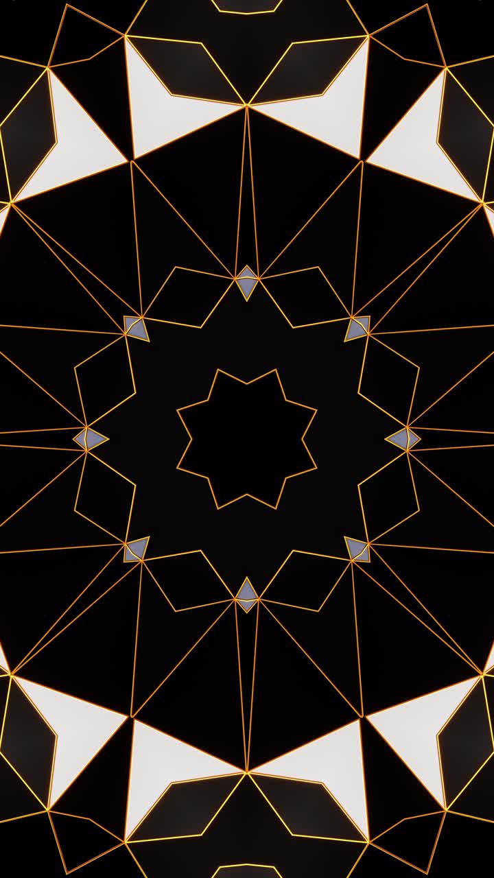 Black and yellow abstract background with star pattern. Kaleidoscope VJ loop Vertical