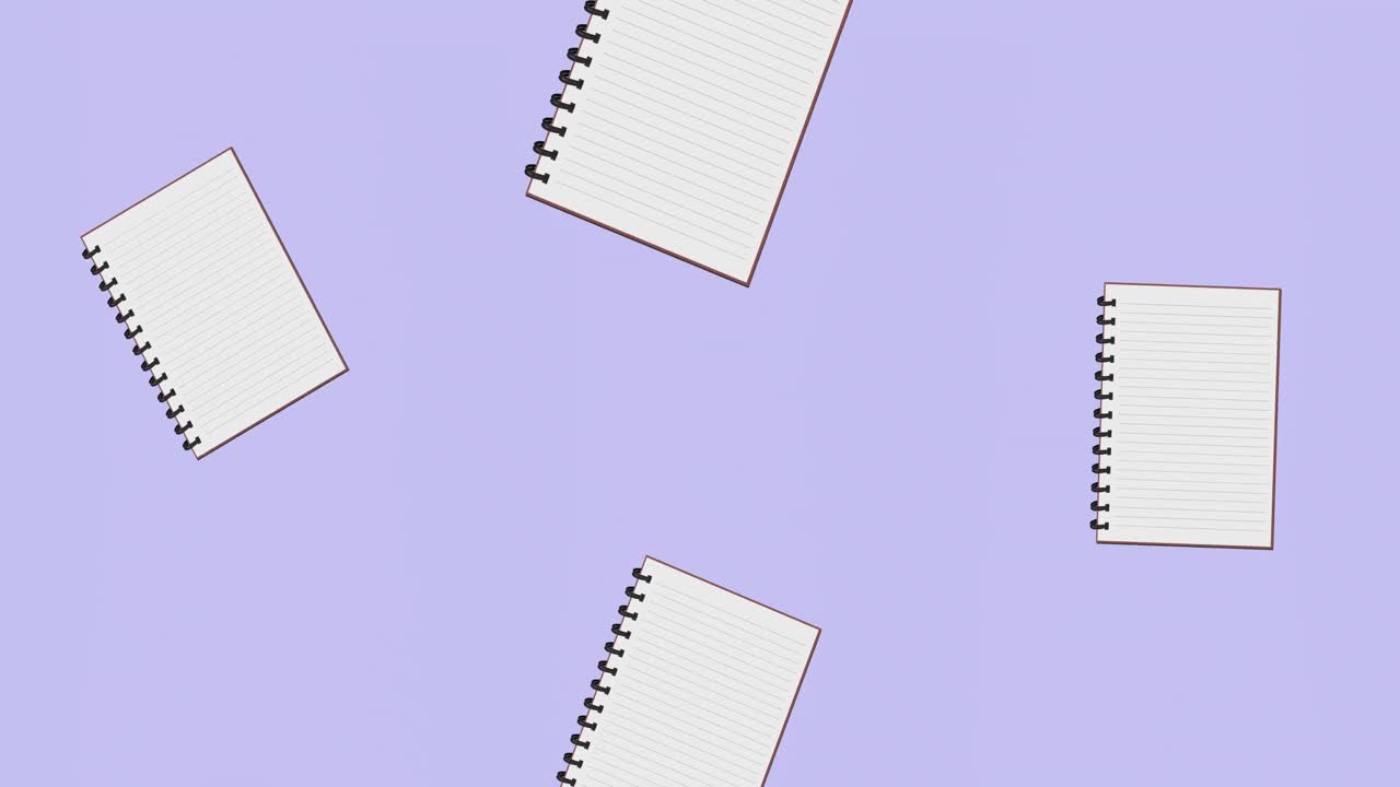 Digital animation of multiple diary icons falling against purple background