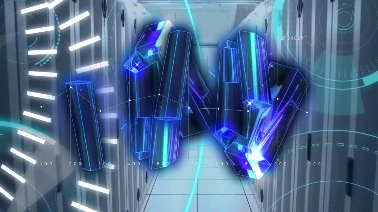 컴퓨터 서버를 통해 데이터 처리를 하는 3d 반 ⁇ 이는 파란 블록의 애니메이션