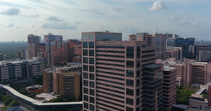 Vista de drone do Texas Medical Center em Houston
